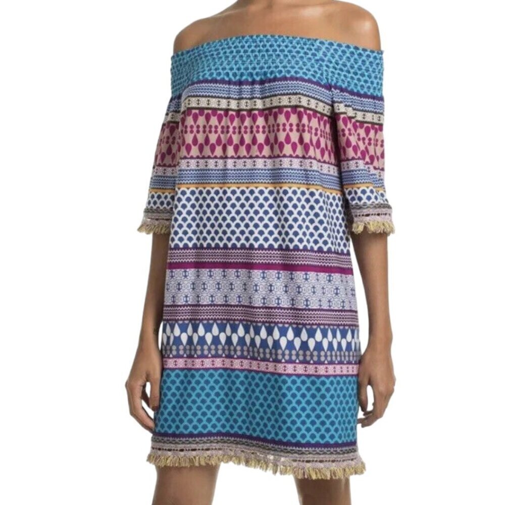Trina Turk Emilia Dress Colorful Fringe Trim Beach